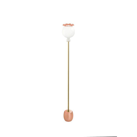 Lampadaire Kundalini Opyo 172 cm avec aspect laqué brillant, dimmable, avec un abat-jour en forme de fleur.