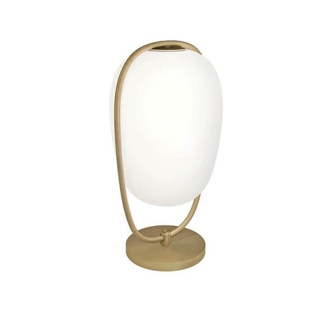 Kundalini Tischleuchte Lanna 40cm mit Glasschirm in modernem Design und warmem Licht.