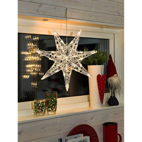LED Grande étoile en acrylique 32 diodes blanc chaud brille à la fenêtre et crée une ambiance festive.