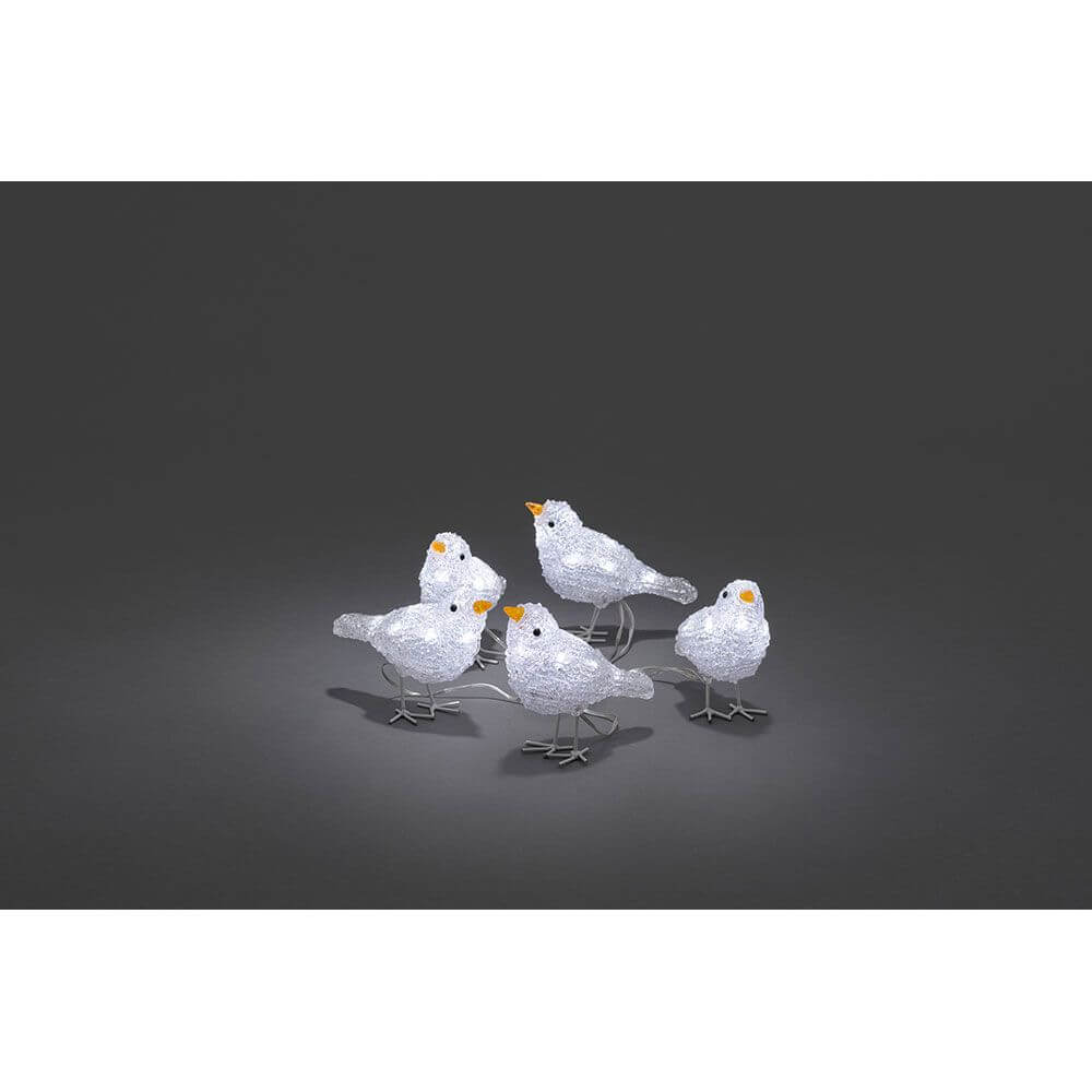 LED Acryl Vögel 5er-Set 40 Kaltweiß 24V dekorative Vögel aus Acryl für harmonische Gartendeko.