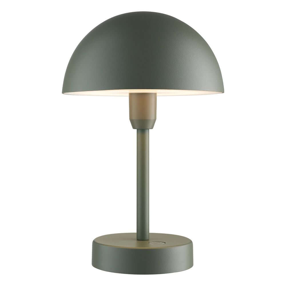 LED Akkuleuchte Ellen To-Go IP44 in modernem Design mit grünem Lampenschirm und schmalem Standfuß.