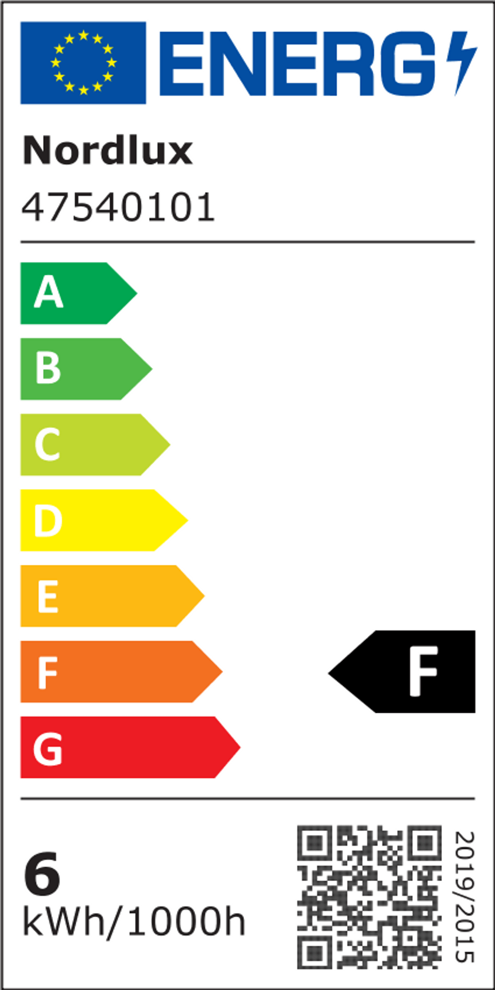 Energielabel für LED Aufbauleuchte Fallon Weiß mit Energieeffizienzklasse F.