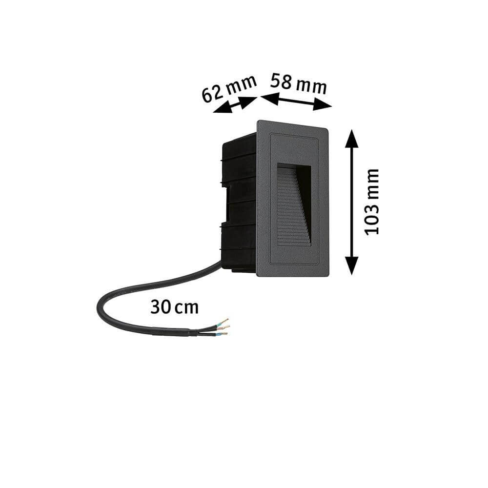 LED Außen-Wandeinbauleuchte High Schwarz IP65 mit Abmessungen 103x58mm für Wandeinbau.