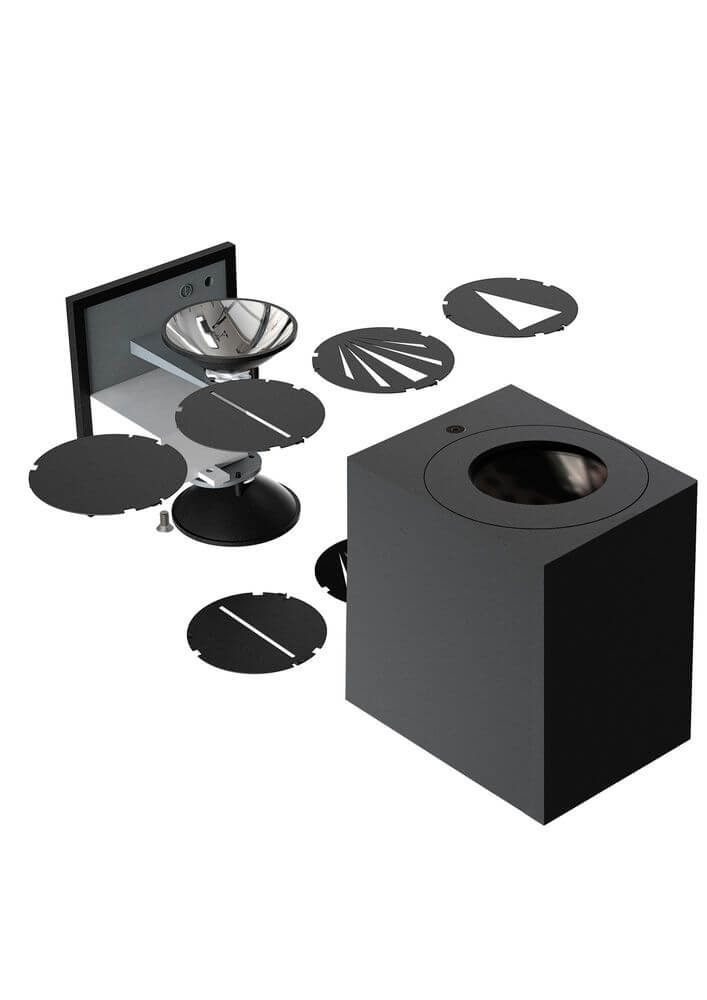 LED Außen-Wandleuchte Canto Kubi 2 IP44 Weiß mit verschiedenen gemusterten Einsätzen und Montage.