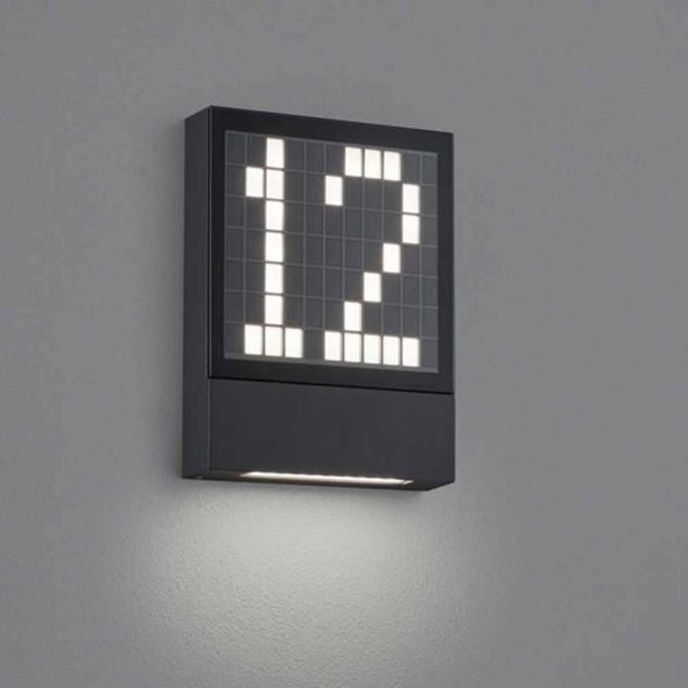 LED Außen-Wandleuchte Dial in Anthrazit mit Hausnummer 12, modern und ideal für den Außenbereich.