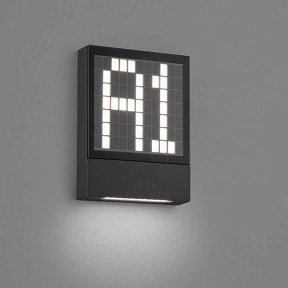 LED Außen-Wandleuchte Dial Hausnummernleuchte in Anthrazit mit individuell gestaltbarem Design und gleichmäßigem Licht.