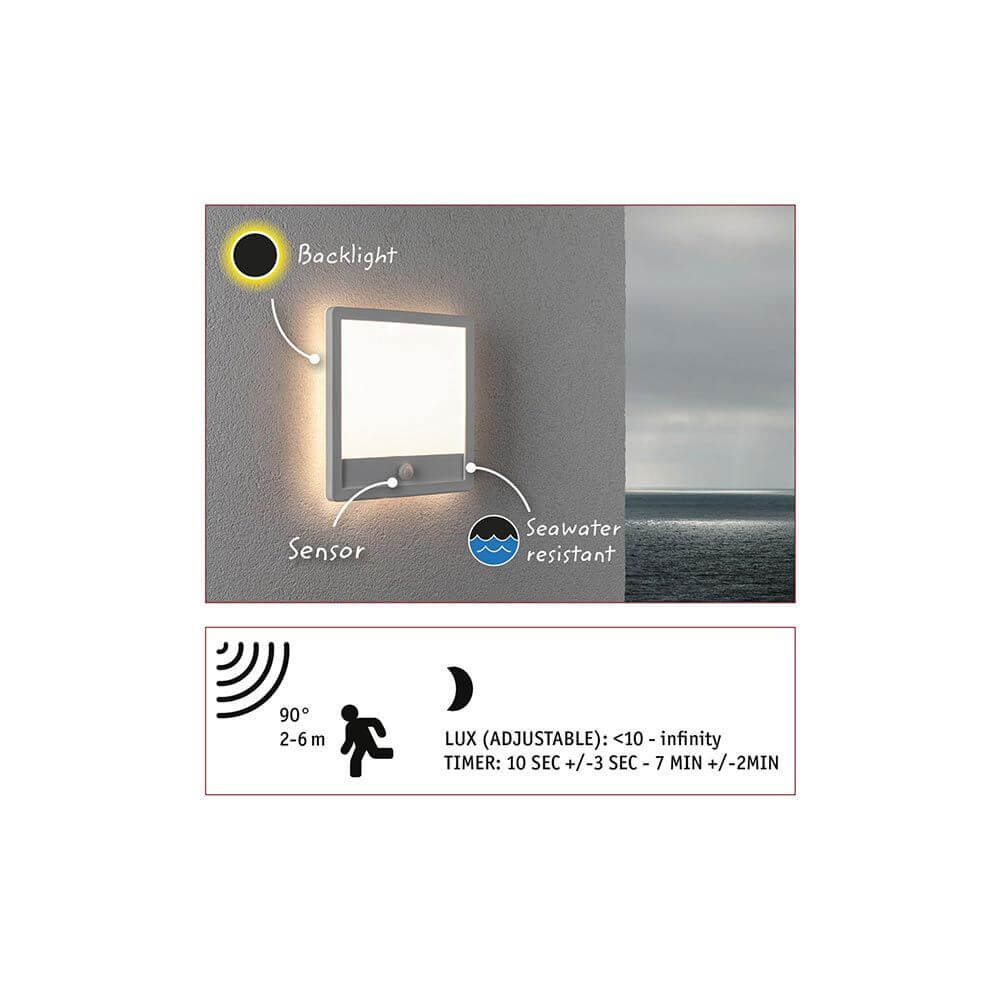 LED Außen Wandleuchte Lamina Bewegungssensor Weiß mit Backlight und Bewegungsmelder, seaside resistant.