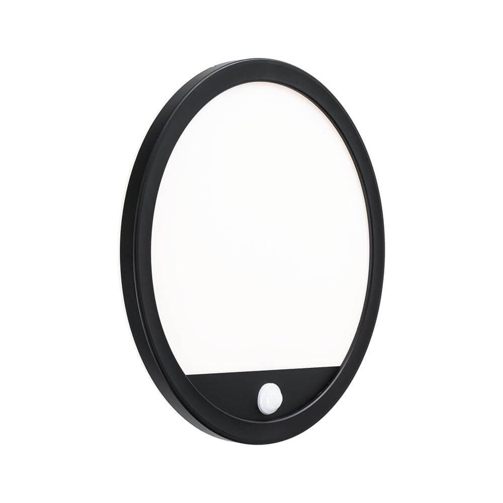 LED Außen Wand- & Deckenpanel Lamina Bewegungssensor mit Bewegungssensor und schwarzem Rahmen, rundes Design.