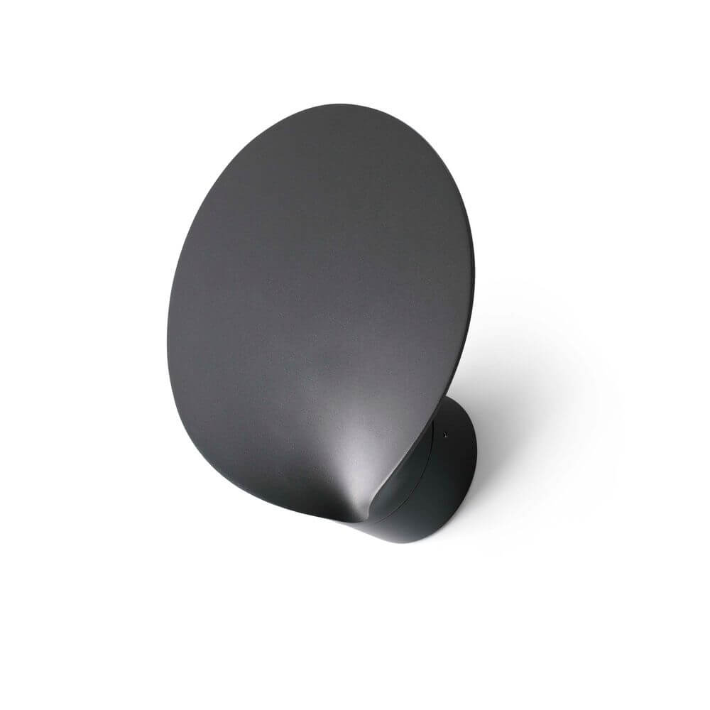 LED Außenwandlampe LOTUS 3000K IP65 Dunkelgrau an der Wand montiert, modernes Design, dunkle Farbe.