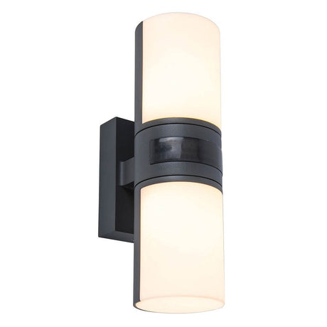 LED Außenwandleuchte Cyra mit Sensor IP44 Anthrazit in elegantem Design mit warmweißem Licht.