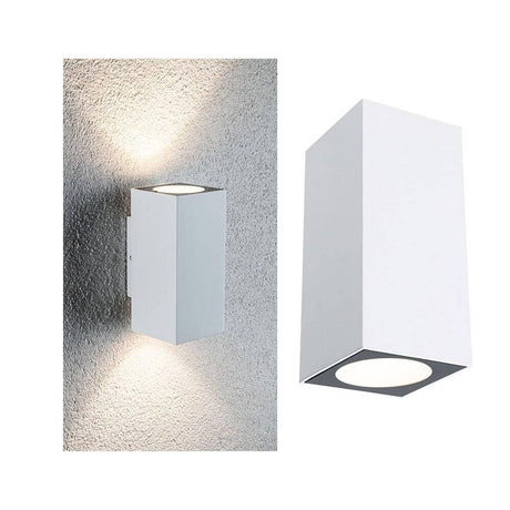 LED Außen Wandleuchte Flame Metall Weiß mit indirektem Licht, ideal für Eingangsbereiche und Wände.