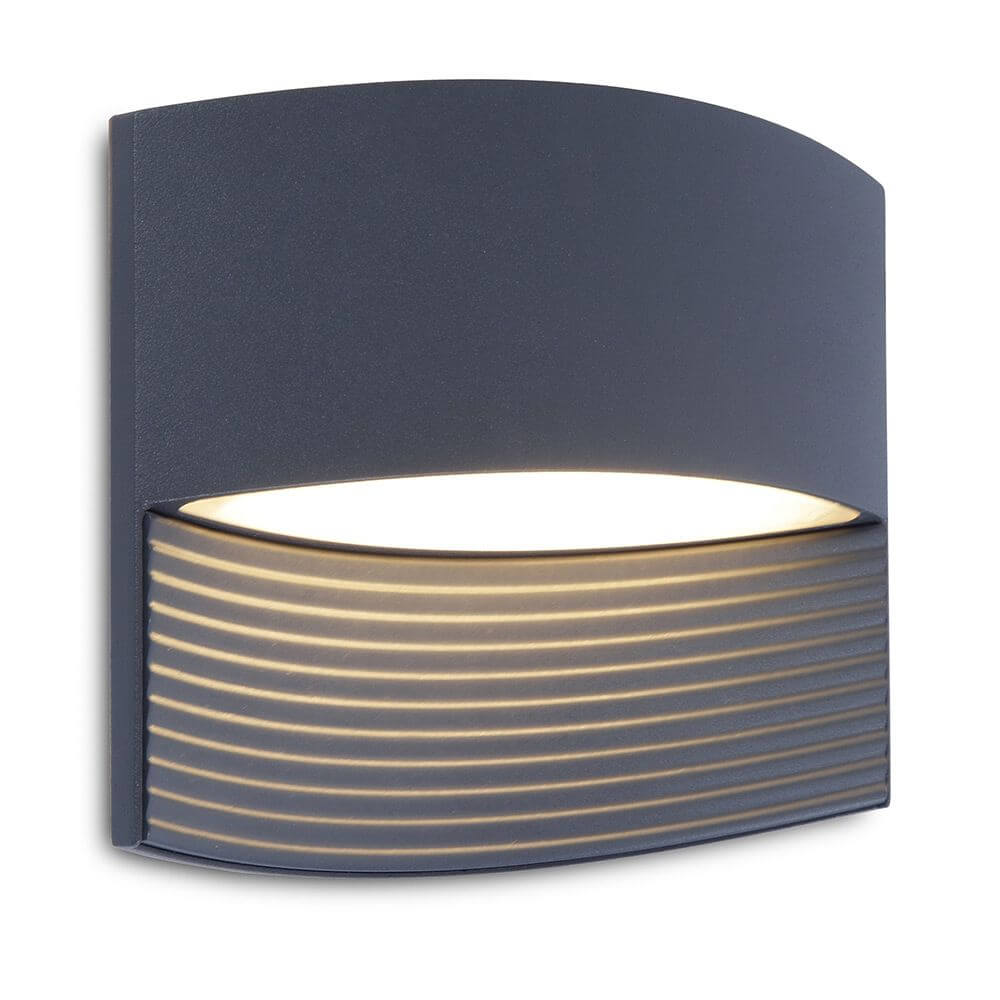 LED Außenwandleuchte Lotus IP54 Anthrazit mit modernem, flachem Design und warmweißem Licht.