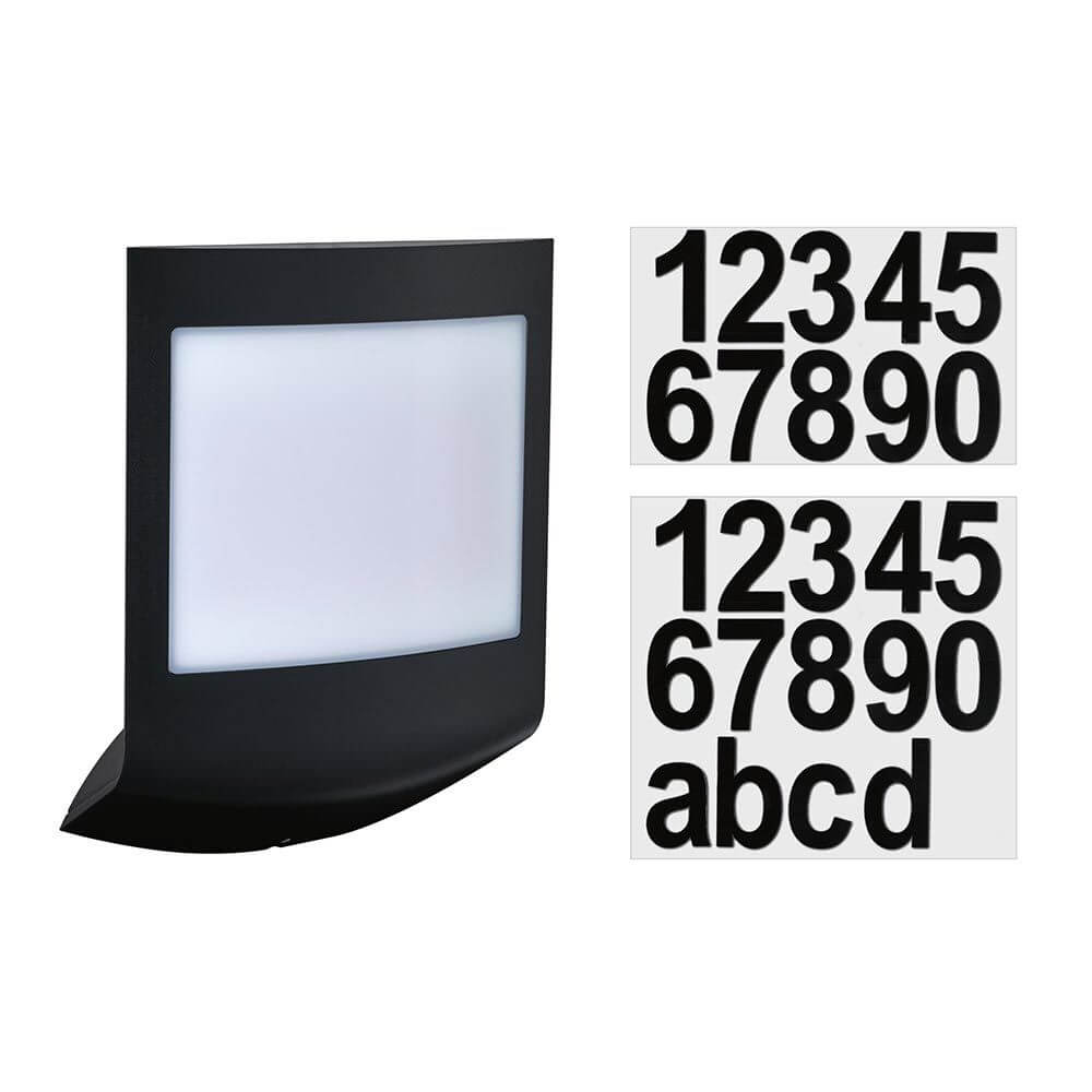LED Hausnummernleuchte Padea mit Dämmerungssensor und Zahlen/Buchstaben für Außenbereich.
