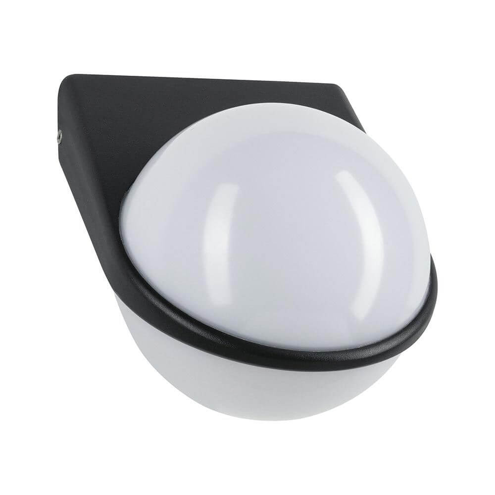LED Außenwandleuchte Sphere Anthrazit IP44 mit satinierter Kunststoffabdeckung und blendfreier Lichtverteilung.