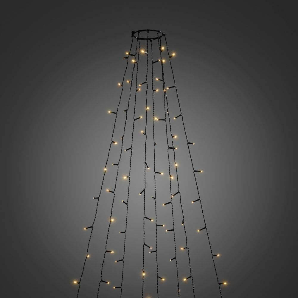 LED Baummantel mit Ring Ø 15cm 8 Stränge 50 Dioden Multifunktion App-gesteuert IP44 auf schwarzem Hintergrund.