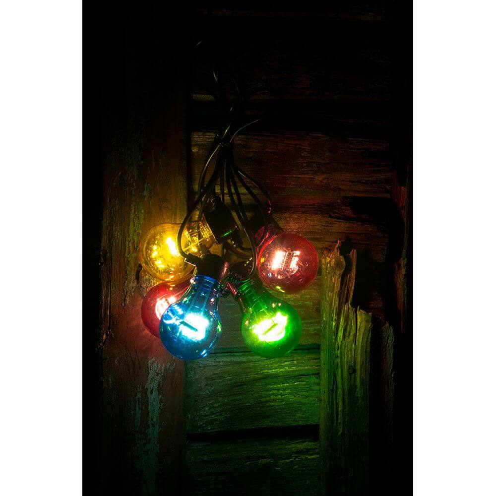 LED Biergartenkette 5er bunt 40 Warmweiße Dioden Batteriebetrieb mit bunten Lichtern für stimmungsvolle Gartenpartys.