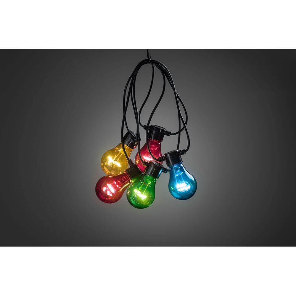 LED Biergartenkette 5er bunt 40 Warmweiße Dioden Batteriebetrieb mit bunten Lampen in verschiedenen Farben.