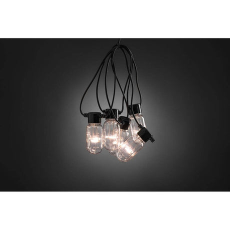 LED Biergartenkette 10er klar 80 Warmweiße Dioden 24V mit klaren Birnen und schwarzem Kabel