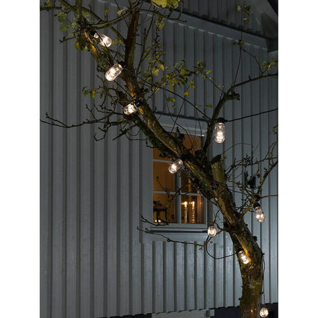 LED Biergartenkette 10er klar 80 Warmweiße Dioden 24V, stimmungsvolle Beleuchtung im Garten bei Nacht.