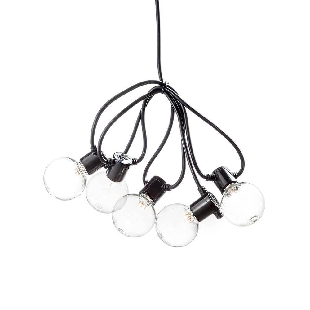 LED 10er Biergartenkette klar 20 Warmweiße Dioden Batteriebetrieb, batteriebetriebene Lichterkette für stimmungsvolle Gartenbeleuchtung.