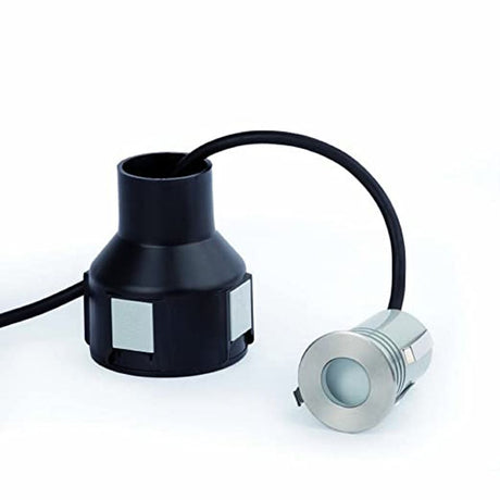LED Recessed floor light CROSBY-24V 120º IP67 Matt Nickel with flush-mounted box and cable.