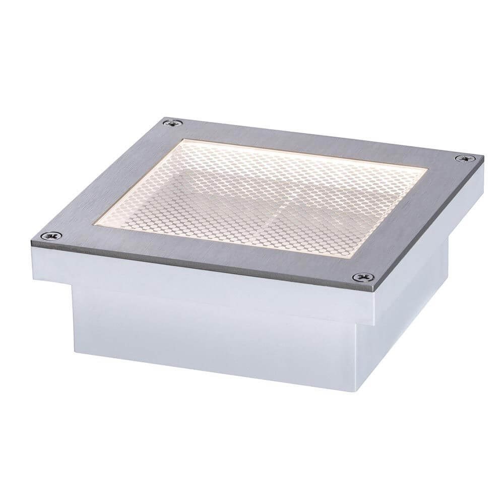 Alt Tag: LED Bodeneinbauleuchte Brick Bewegungssensor IP67 aus Edelstahl, quadratische Einbauleuchte 100x100mm mit Dämmerungs- und Bewegungsmelder