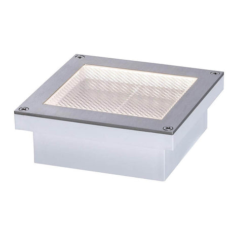 Alt Tag: LED Bodeneinbauleuchte Brick Bewegungssensor IP67 aus Edelstahl, quadratische Einbauleuchte 100x100mm mit Dämmerungs- und Bewegungsmelder