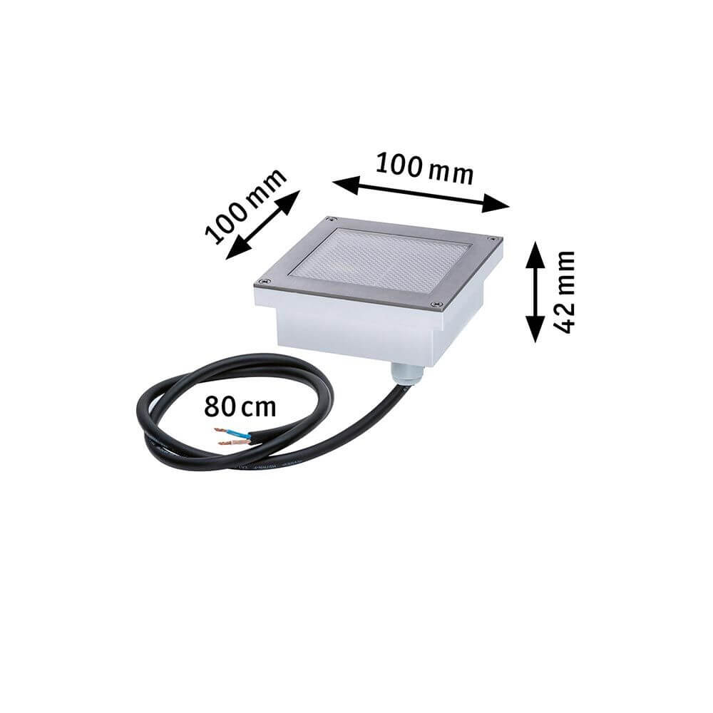 LED Bodeneinbauleuchte Brick Bewegungssensor IP67, quadratische Edelstahlleuchte 100x100x42 mm mit 80 cm Anschlusskabel, Dämmerungs- und Bewegungsmelder