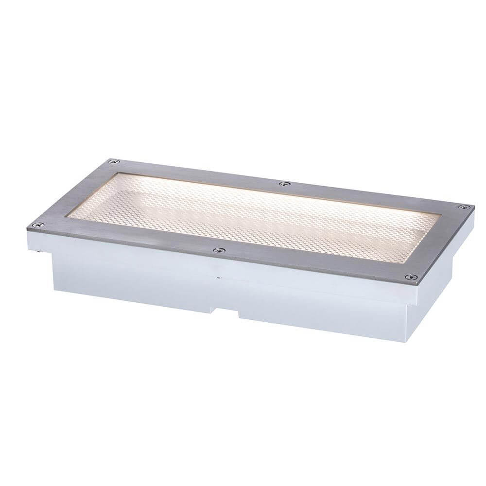 LED Bodeneinbauleuchte Brick mit Bewegungsmelder IP67, metallisch, für Orientierungslicht, Maße 100 mm x 200 mm x 38 mm.