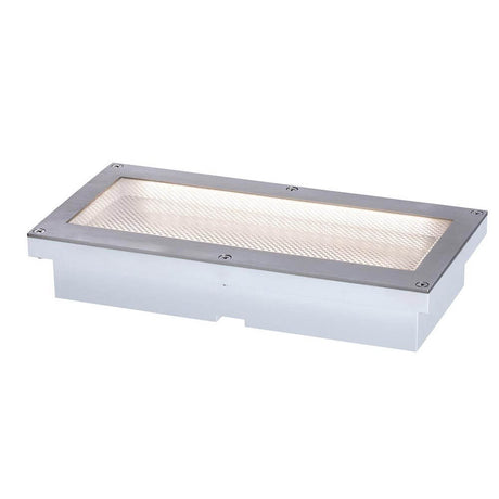 LED Bodeneinbauleuchte Brick mit Bewegungsmelder IP67, metallisch, für Orientierungslicht, Maße 100 mm x 200 mm x 38 mm.
