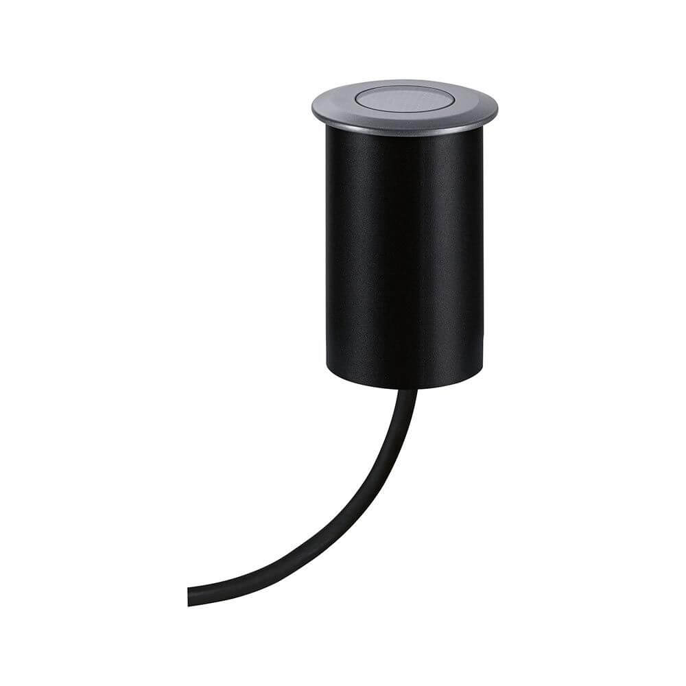 LED Bodeneinbauleuchte Floor Metall Grau IP67 mit schwarzem Gehäuse und Kabel.