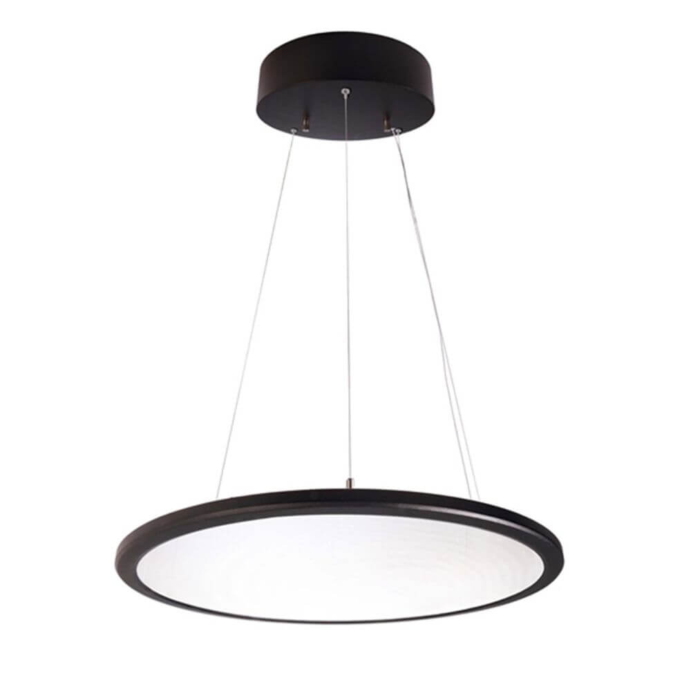 Schwarze LED Pendelleuchte mit transparentem, blendfreiem Leuchtkörper für modernes Büroumfeld.