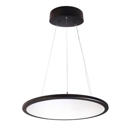 Schwarze LED Pendelleuchte mit transparentem, blendfreiem Leuchtkörper für modernes Büroumfeld.
