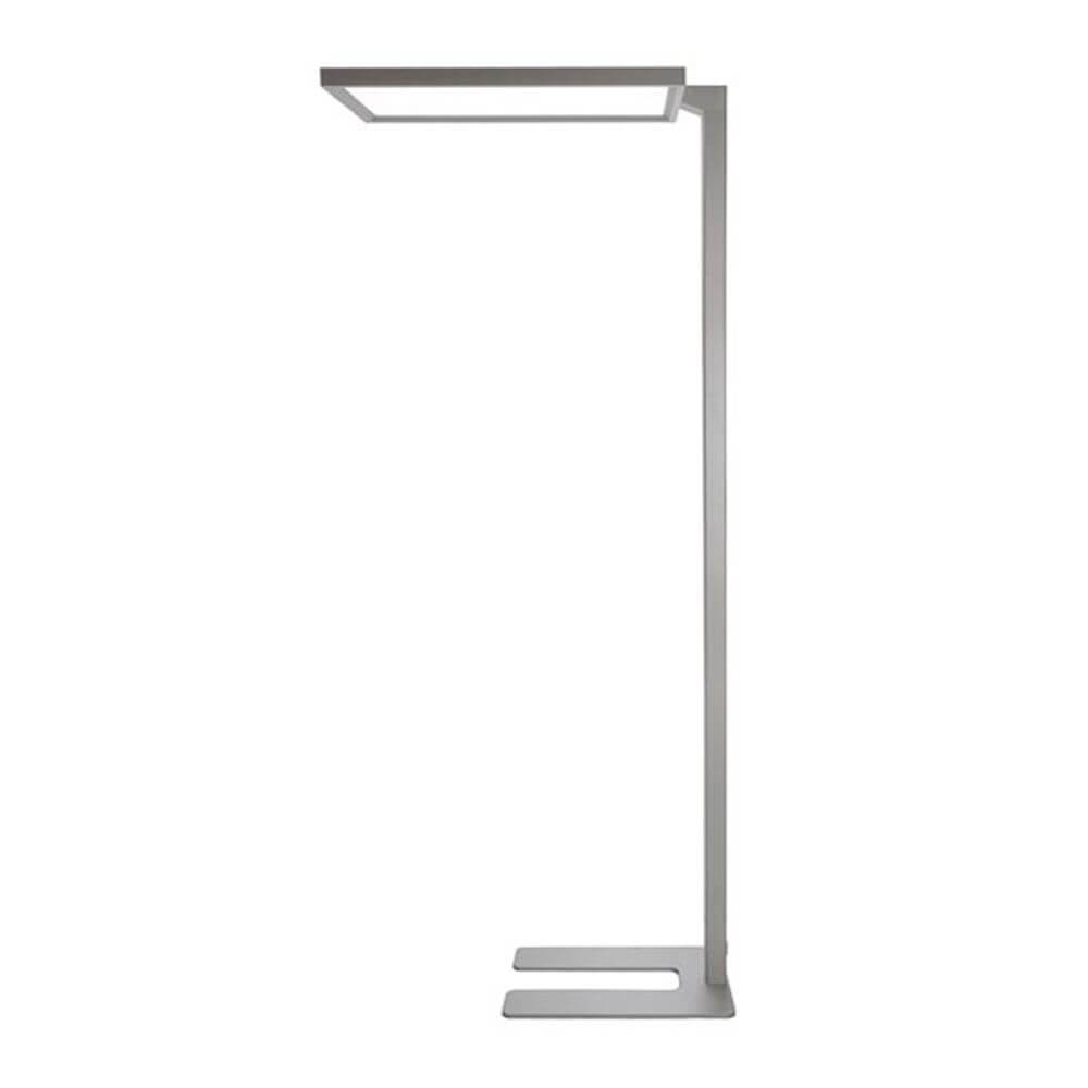 Moderne LED Stehleuchte mit neutralweißem Licht und eleganten, silberfarbenen Design für Büro und Arbeitsplatz.