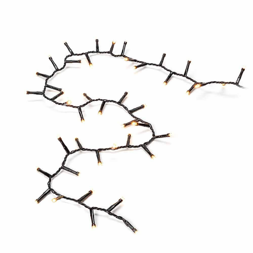 LED Büschellichterkette Cluster Schwarz auf schwarzem Kabel, ideal für stimmungsvolle Beleuchtung.