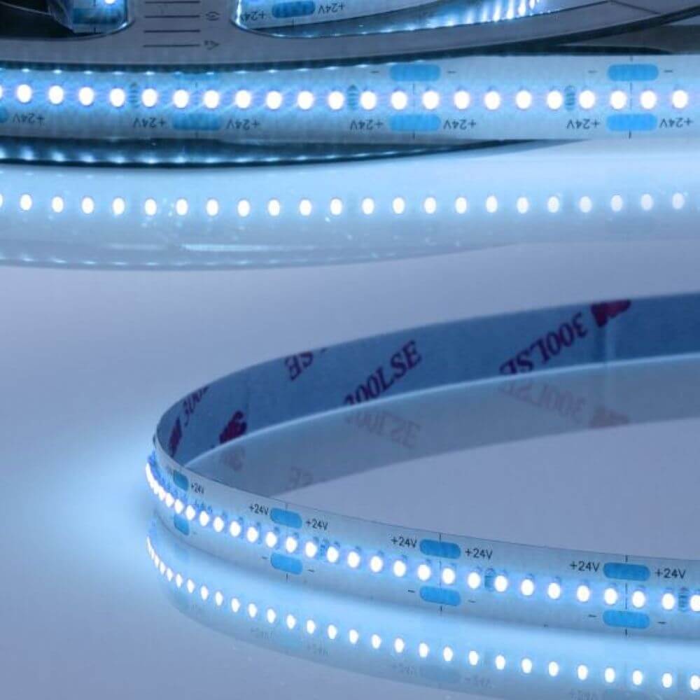 LED CRI9B Linear ST-Flexband 24V 15W blau mit dimmbarer Funktion, 5m Rolle, Länge 25mm, PWM Steuerung.