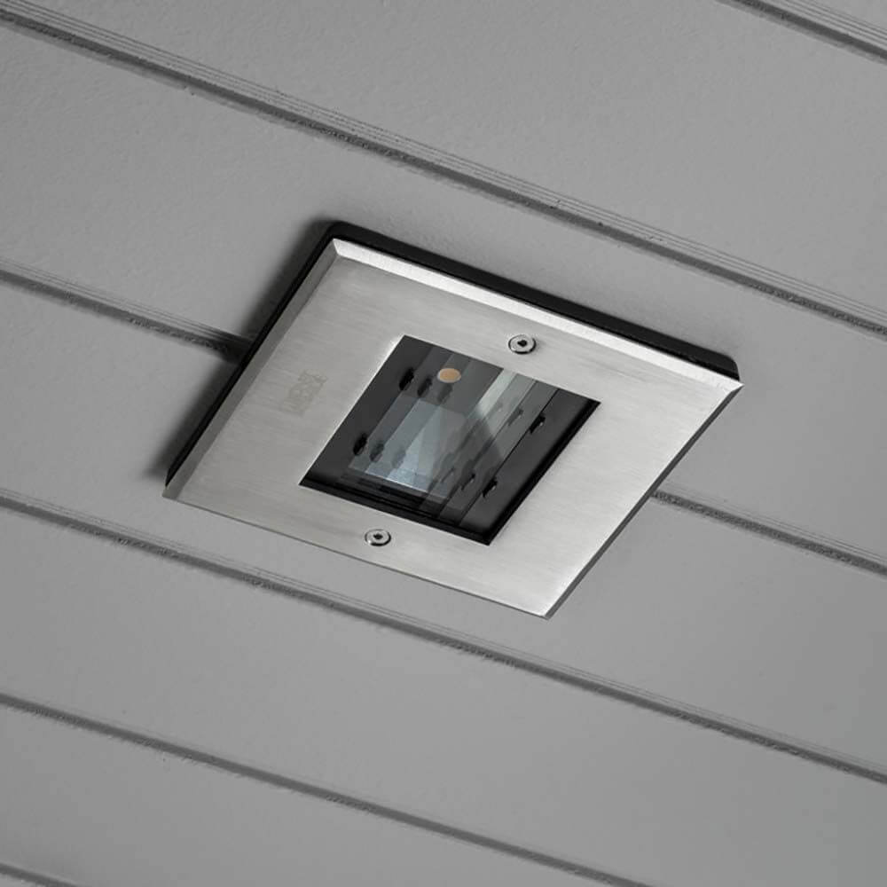 LED Decken Einbaustrahler IP44 quadratisch, 5W 550lm, 3000K, aus Edelstahl, ideal für Deckenbeleuchtung.