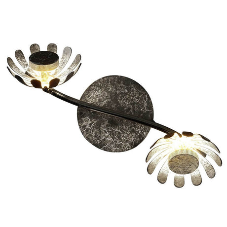 LED Plafonnier Bloom à 2 lampes 30 cm couleur argent avec réflecteurs en forme de fleur et lumière blanc chaud.