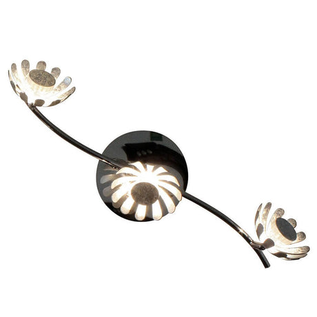 LED Plafonnier Bloom à 3 lumières 50 cm couleur argent avec réflecteurs en forme de fleur et lumière blanc chaud.