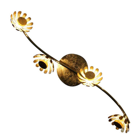 LED Deckenlampe Bloom 4-flammig 70cm Goldfarben mit blütenförmigen Leuchtenköpfen und warmweißem Licht.