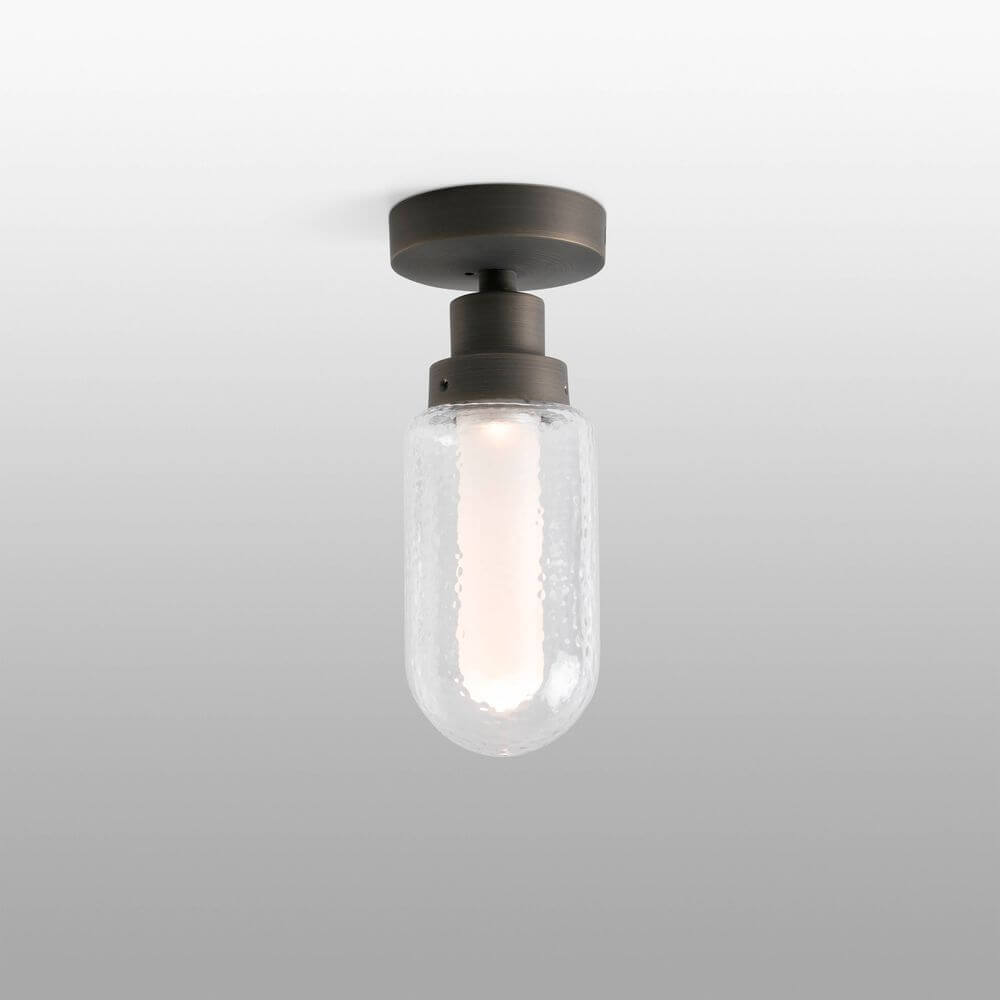 LED Deckenleuchte BRUME 3W 2700K IP44 Bronze an der Decke montiert mit gläsernem Lampenschirm