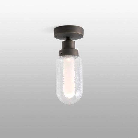 LED Deckenleuchte BRUME 3W 2700K IP44 Bronze an der Decke montiert mit gläsernem Lampenschirm