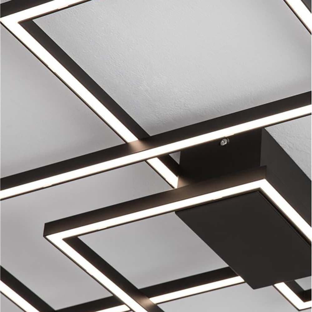 LED-Deckenleuchte Bilbao Matt-Schwarz mit elegantem, flachem Design und diffuser Lichtarchitektur.