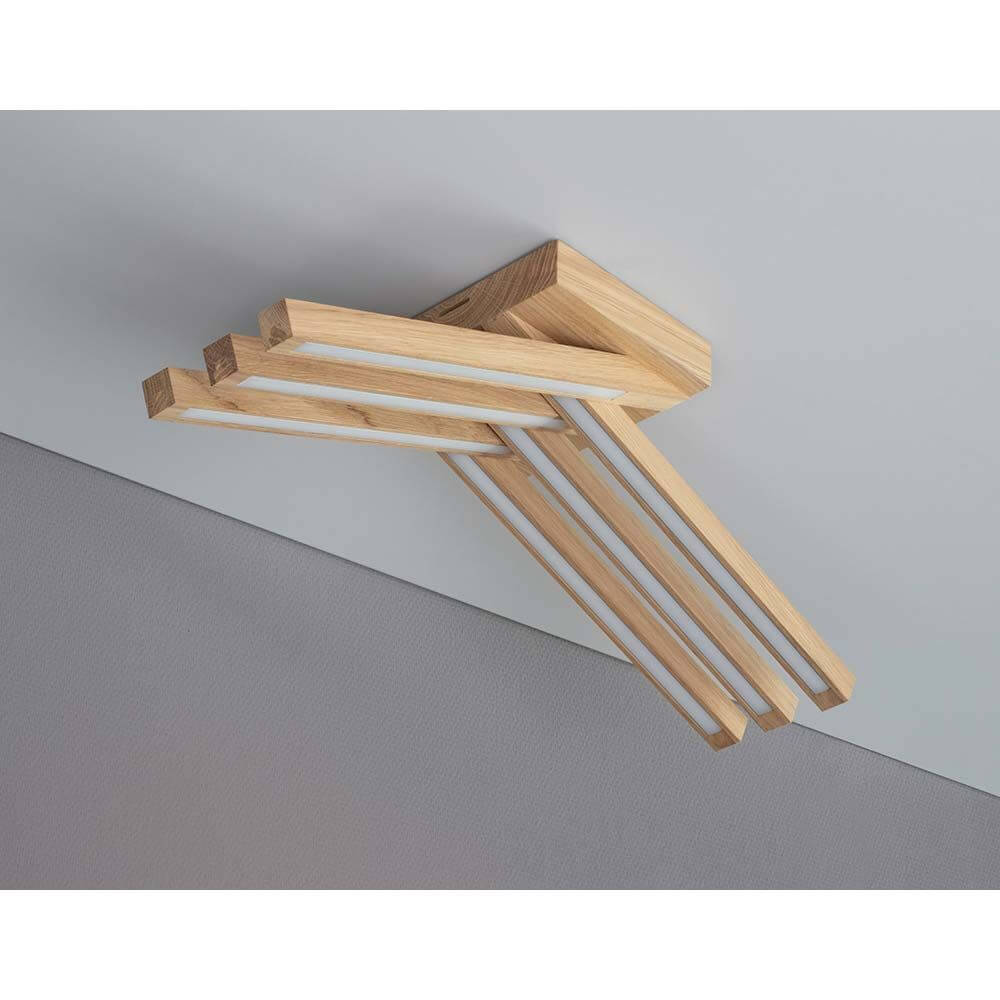 LED Deckenleuchte Linus Crossed 2520lm Eiche-Geölt mit modernem Design aus Holz und fünf Leuchtstreifen.