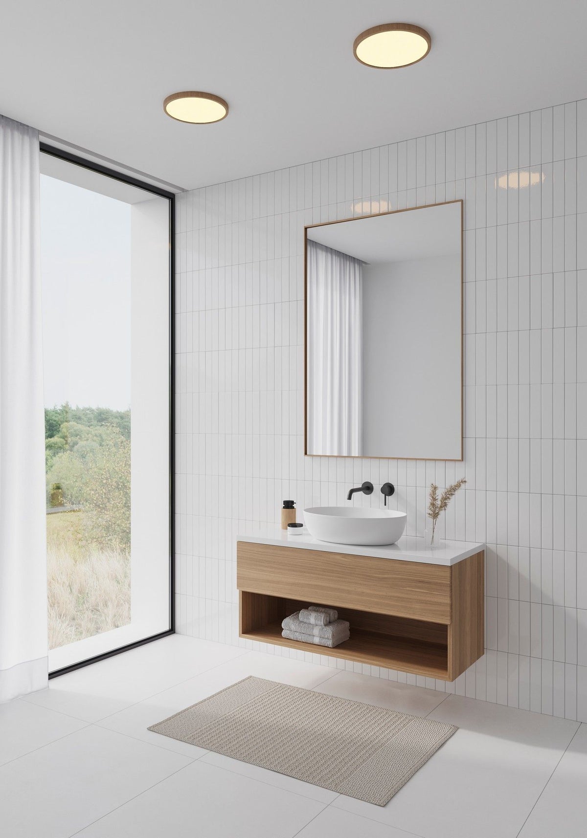 LED Deckenleuchte Oja 29 dimmbar IP54 in Messing, rund, an Badezimmerdecke montiert