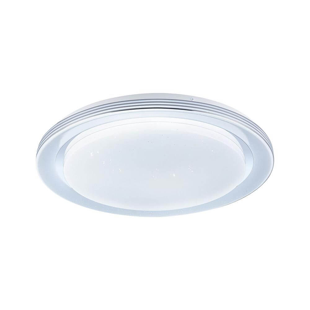 LED Deckenleuchte Rainbow CCT Dimmbar Chrom, Weiß in moderner, runder Form mit hellem Licht und Regenbogeneffekt.