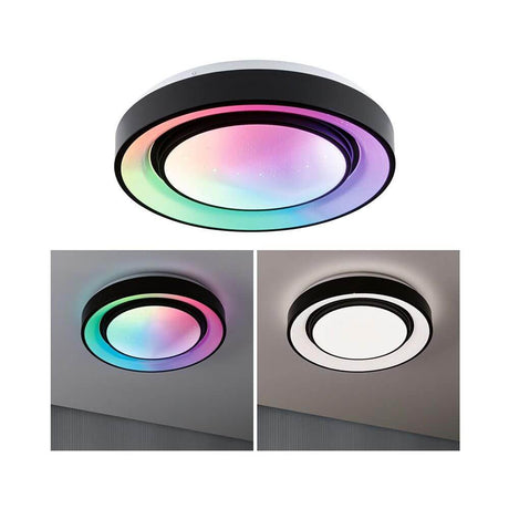 LED Deckenleuchte Rainbow Ø 37,5cm Schwarz mit Regenbogeneffekt und dimmbarer Lichtfarbe.