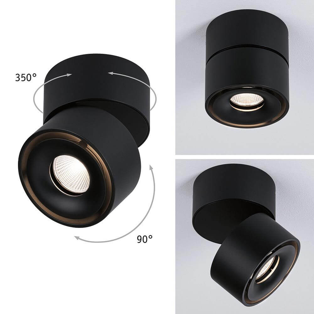 LED Decken Strahler Spircle Schwarz-Matt mit schwenkbarem Spotkopf und modernem Design.