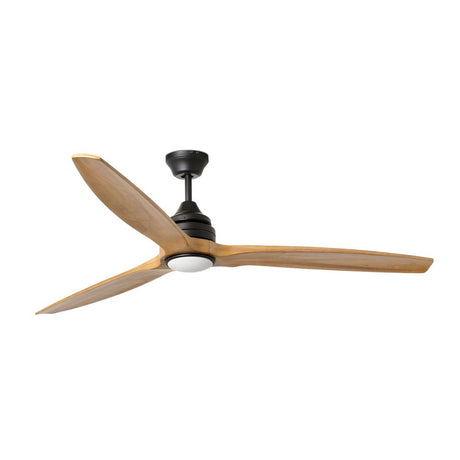 LED Deckenventilator ALO Ø 152cm 3 Flügel Schwarz, Braun in elegantem Design mit Holzflügeln.