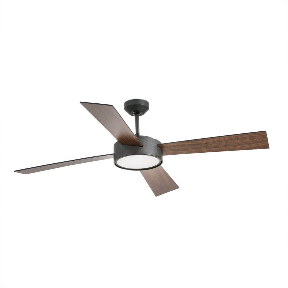 LED Deckenventilator Hydra Ø 132cm in modernem Design mit Holzoptik und weißem Licht.